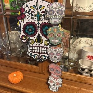 Dia de Los Muertos sugar skull pretty skeleton glittery hanging wall art